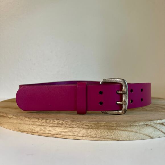 Pink Genuine Made in India Leather Double Silver Buckle Belt Size Medium - Picture 1 of 10